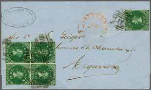 blue on 1864 entire letter from Valparaiso to Coquimbo. VALPARAISO cds of despatch in red (Nov 27) below.