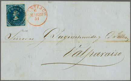 in black with SANTIAGO datestamp (March 6) in red adjacent. The cover with file fold well away from the superb adhesive. Scarce so fine. Signed Calves. Cert.