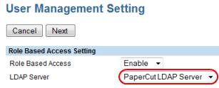 Enable the Role Based Access and select the LDAP server configured