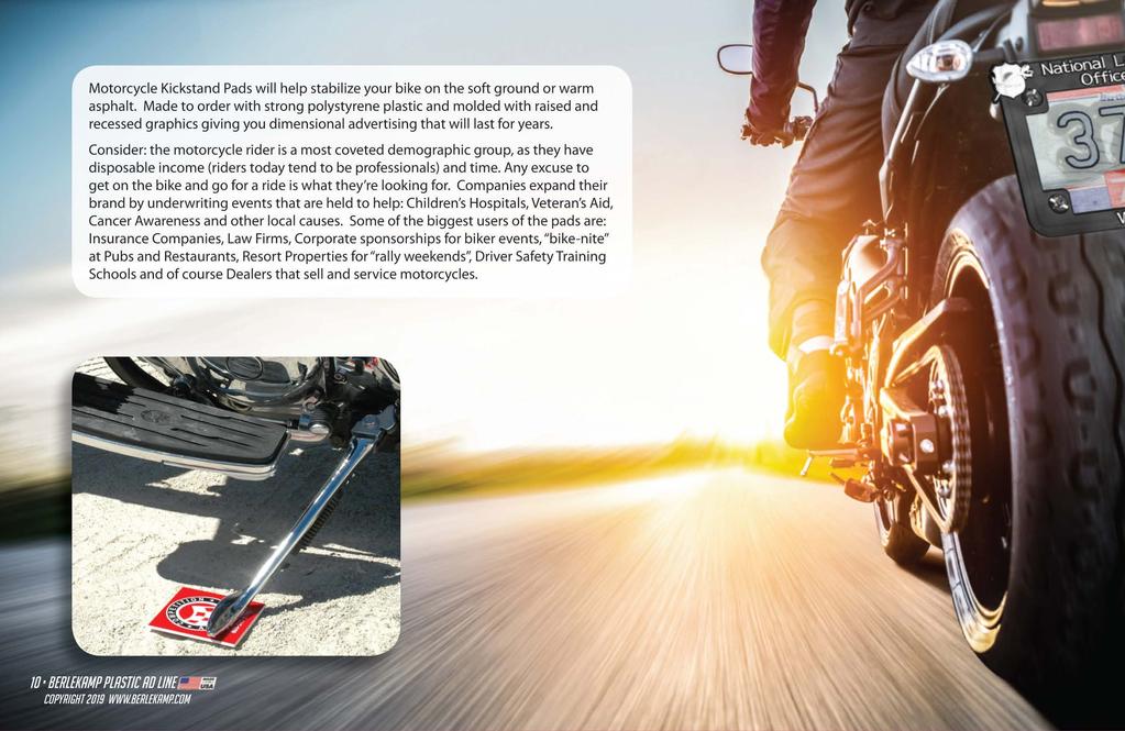 Motorcycle Kickstand Pads will help stabilize your bike on the soft ground or warm asphalt.