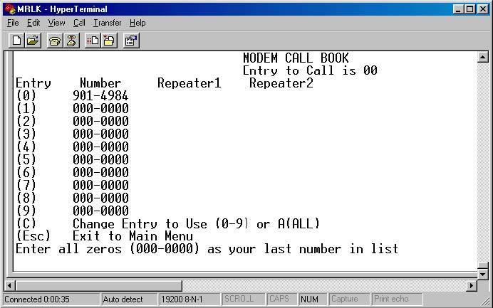 10. Verify that each radio has been pre-configured to communicate with the other by checking the entries in the Call Book for each radio. Enter 2 to Edit Call Book from the Main Menu.