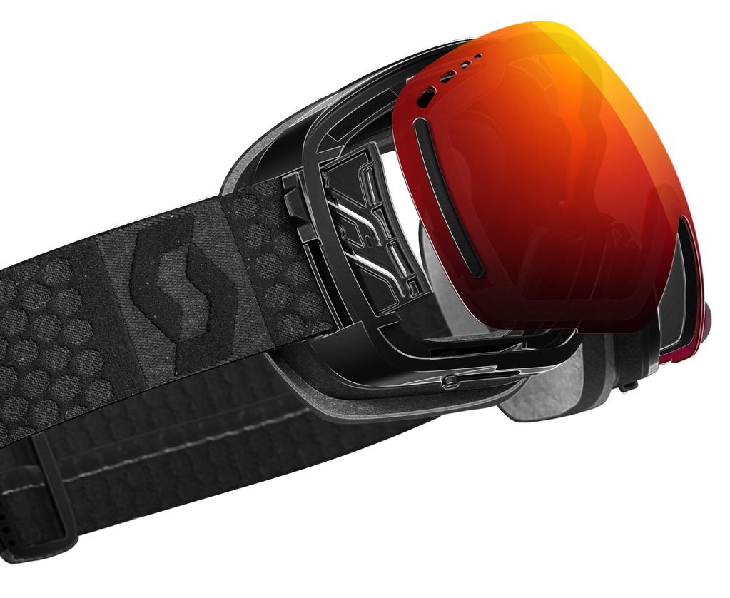 The mechanical slider on the side of the goggle raises the lens off the frame, meaning the lens can easily be changed without having to touch the surface of the