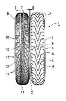 TIP4-CT-2005-516420 Page 25 of 70 Figure 18: Yokohama Rubber patent for a dual purpose tyre fitted onto one wheel hub. Diagram taken from espacenet EU patent web site.