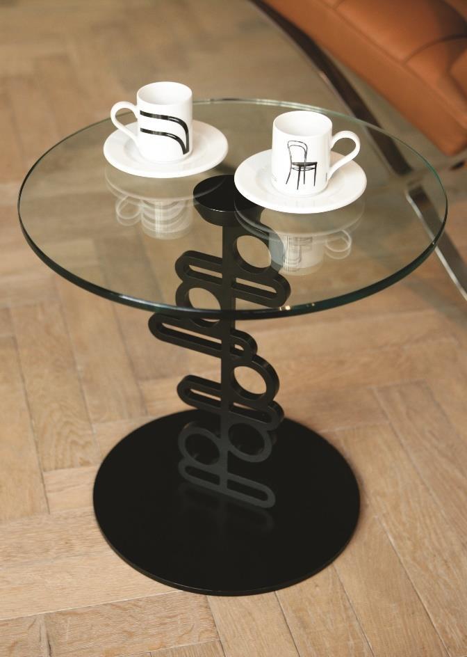 Ken Side Table Dimensions & Materials The side table has a height of 38 cm. The glass top has a diameter of 40 cm. The table top is made of reinforced glass.