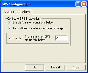 Alarms Configure GPS Status Alarm: Select the Enable Alarm checkbox to enable an audible (beeping) alarm.
