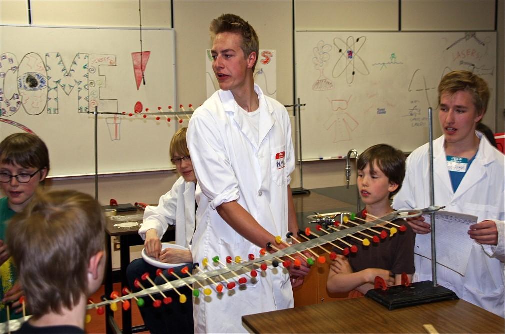 ) P hysics teacher Geramy Boudreau had his class all dressed in lab coats (for dramatic effect?). The main topic was wave