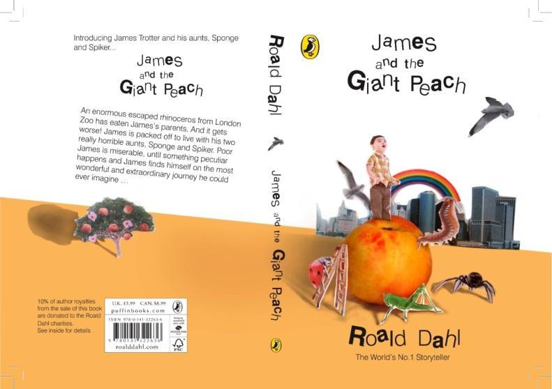 8 (Back (Front) Book Cover for James and The Giant Peach, Puffin Books 1.