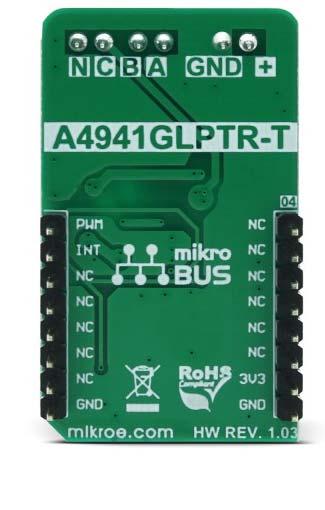 The motor driver allows speed control via the PWM signal from the host MCU. It also features an output pin for reading the speed of the motor.