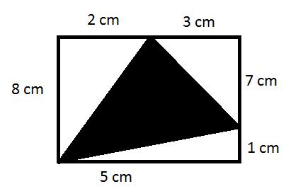 Question 14 Vraag 14 In the rectangle below, side lengths are shown. What is the area of the shaded triangle? In die reghoek hieronder word sylengtes aangetoon.