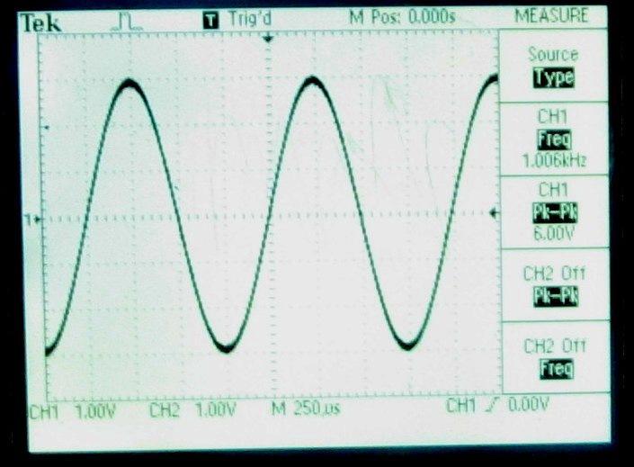 Example: Display a 6 V peak-to-peak sinusoidal waveform of frequency 1 khz, generated by one of the function generators.