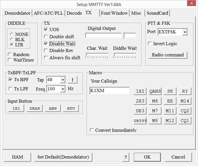 MMTTY Setup MTTY must use the EXTFSK DLL for transmit. Set this up as follows: Start MMTTY.