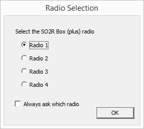The large dialog box will disappear, and a small dialog box will appear. MMTTY is not SO2R-aware. You must tell the SO2R Box software which radio to use with MMTTY.