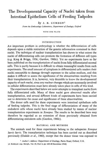 published in 1962 in The Journal of Embryology and Experimental Morphology Shinya