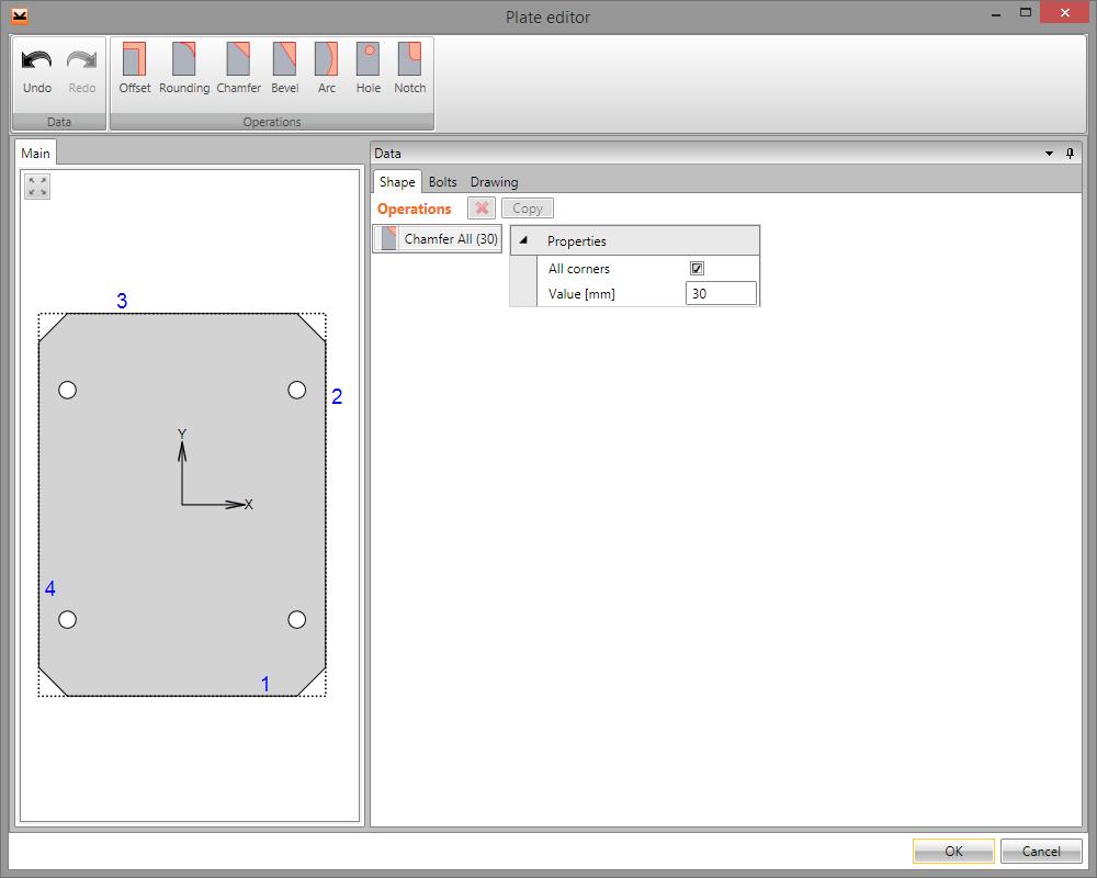 IDEA Connection user guide 136 5.5 Plate editor Plates created in manufacturing operations can be modified using the Plate editor. The modified plate is drawn in the main window.