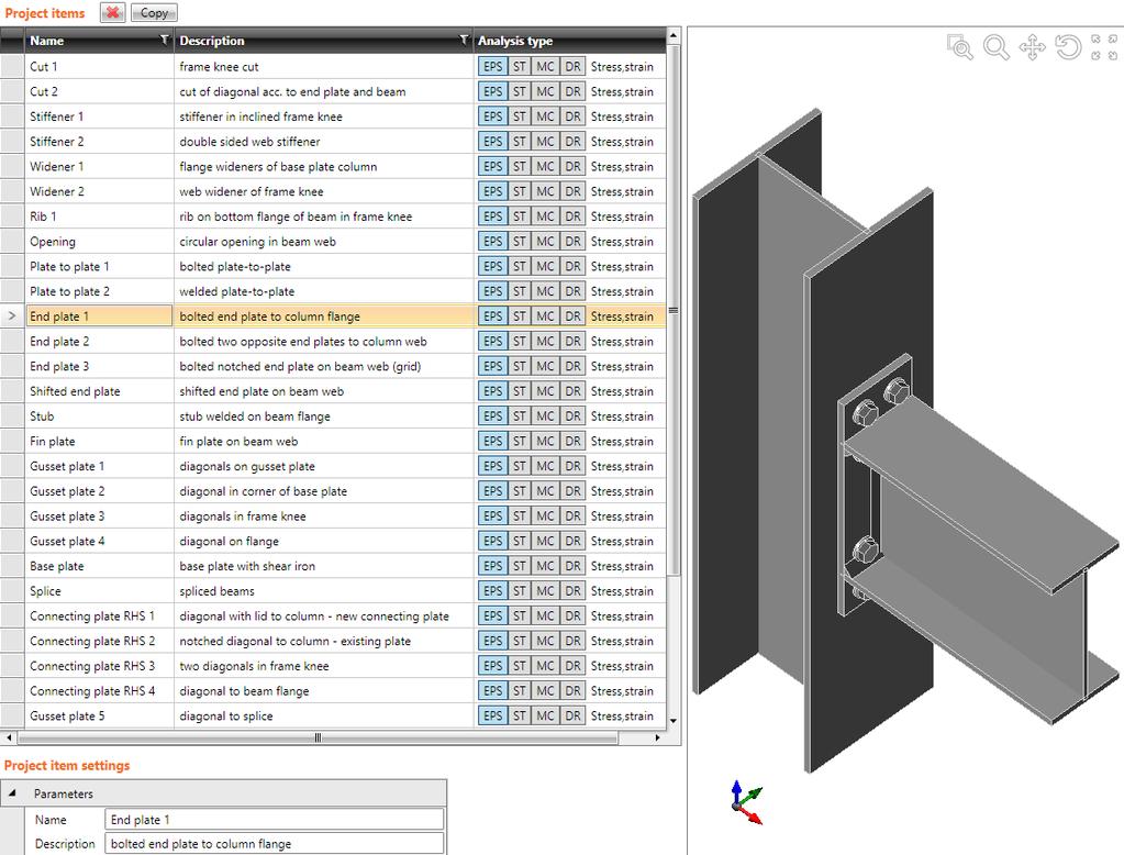 IDEA Connection user guide 161 7 Joints in project The project can contain more joints. Click navigator command Report > Items in project to display list of defined joints.