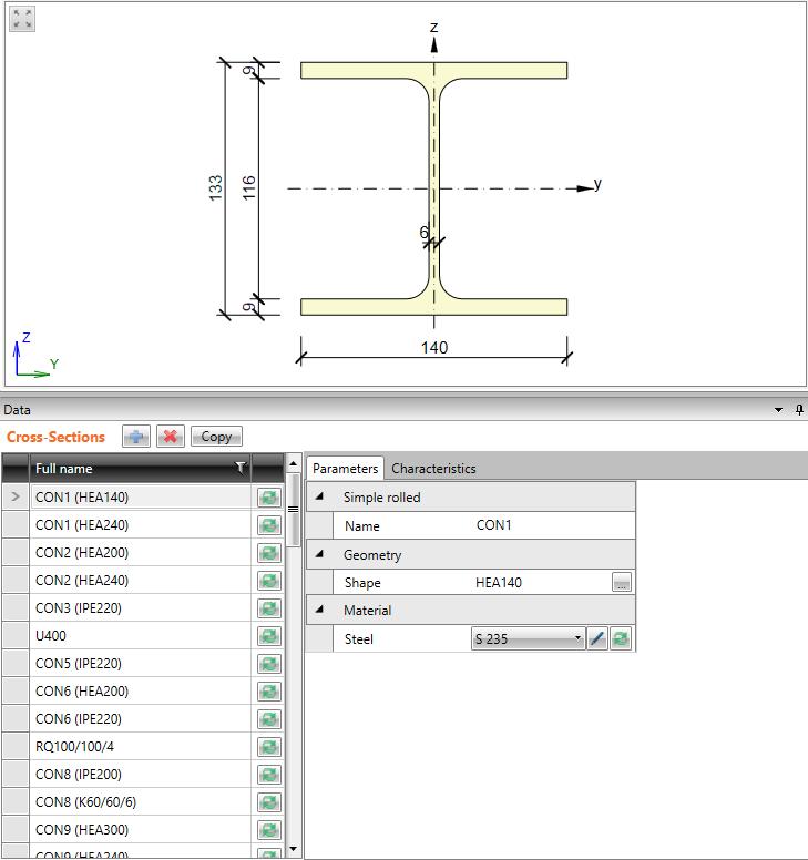 IDEA Connection user guide 166 8 Materials, cross-sections and bolts in project 8.1 Cross-sections Click navigator command Materials > Cross-sections to display and edit cross-sections in project.