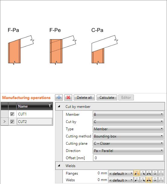 IDEA Connection user guide 23 5.4.1 Cut Manufacturing operation Cut modifies ends of members. Properties of manufacturing operation Cut: Member select member to be modified by cut.