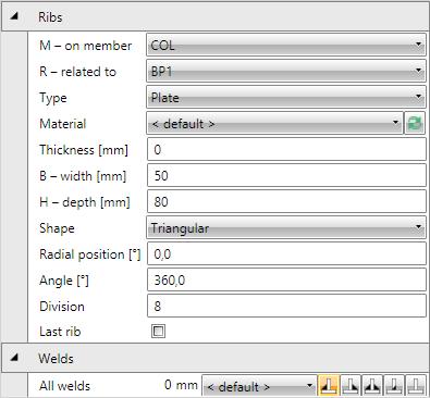 IDEA Connection user guide 38 Properties of manufacturing operation Rib: M on member select member to apply the rib on. R related to select member, to which the rib is also related.