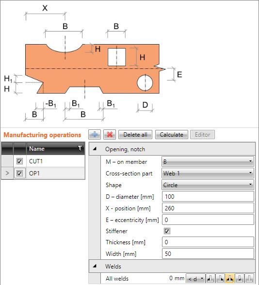 IDEA Connection user guide 42 6.3.5 Opening Manufacturing operation Opening creates an opening, notch or dog-bone into the selected part of cross-section.