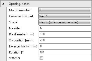 IDEA Connection user guide 44 6.3.5.2 Properties of polygonal opening N sides input number of sides of n-gon. D diameter input diameter of circle circumscribed to the polygon.
