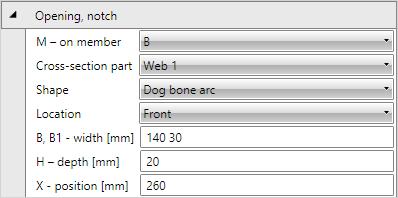IDEA Connection user guide 46 X position input distance between centre of dog bone and edge of selected part of cross-section (respecting cuts) or the common point of connection for continuous