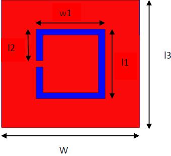 Here the substrate is FR4 epoxy with dielectric constant Ɛr=4.4, having tangent loss tanδ=.18. The substrate is of length l3=22 mm & width w=2 mm.