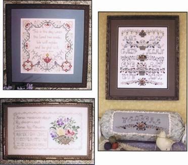 The mini samplers were originally designed as complimentary gifts for Rosewood Manor trunk shows over the past 10 years. Some designs were originally published in magazines.
