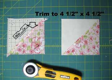 Now set your trimmed Half Square Triangles aside for the moment.