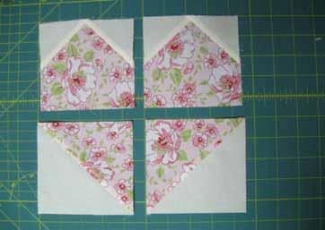 Place the right hand side blocks onto the left hand side blocks with right sides together. Align and pin the seams in place.