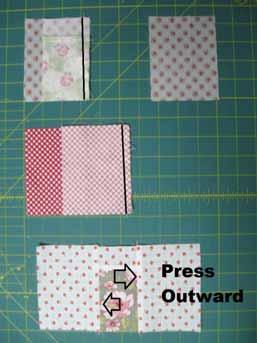 Then place the right hand side column onto the center column with right sides together.  Press the seam allowances outwards.
