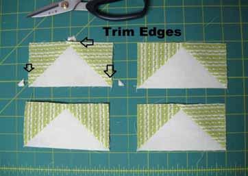 Finally, trim the little bits along the edge of your block and you have 4 flying geese, just