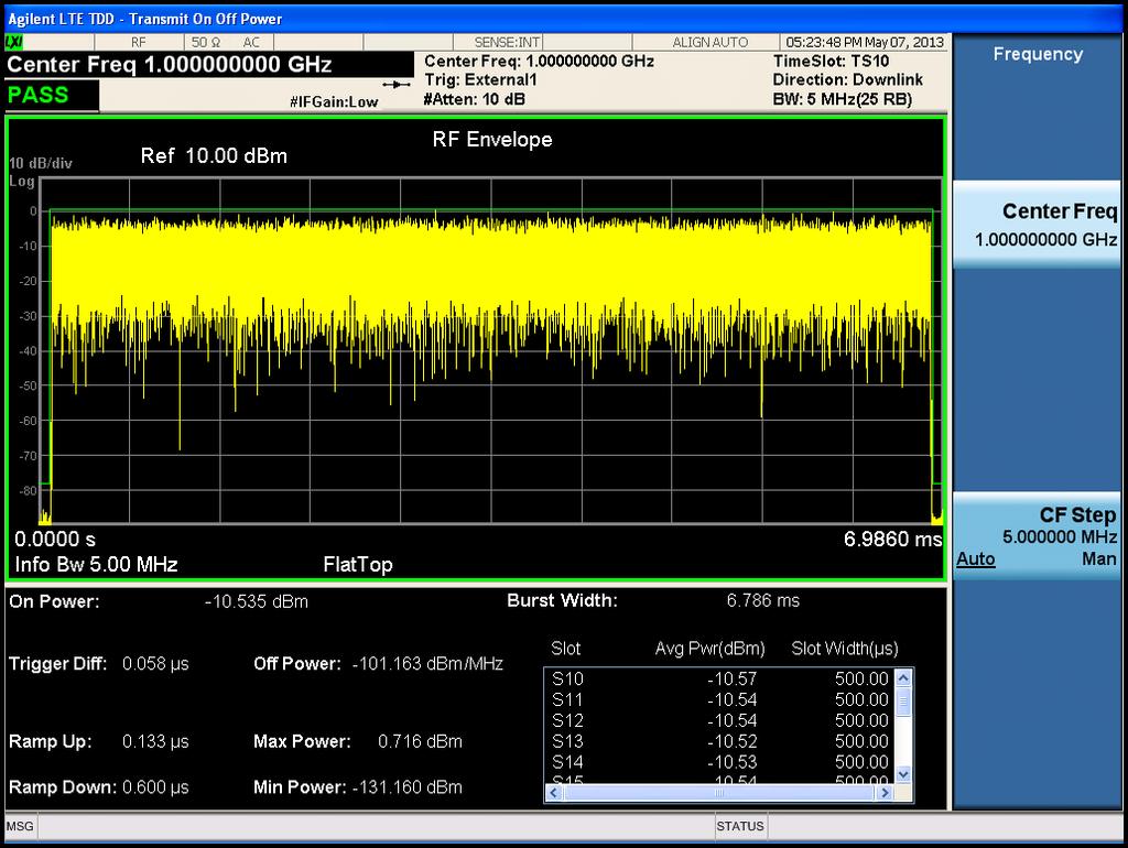 LTE TDD Downlink Signal Measurement Transmit On/Off Power Measurements This section explains how to make the Transmit On/Off Power measurement on a LTE TDD downlink signal.
