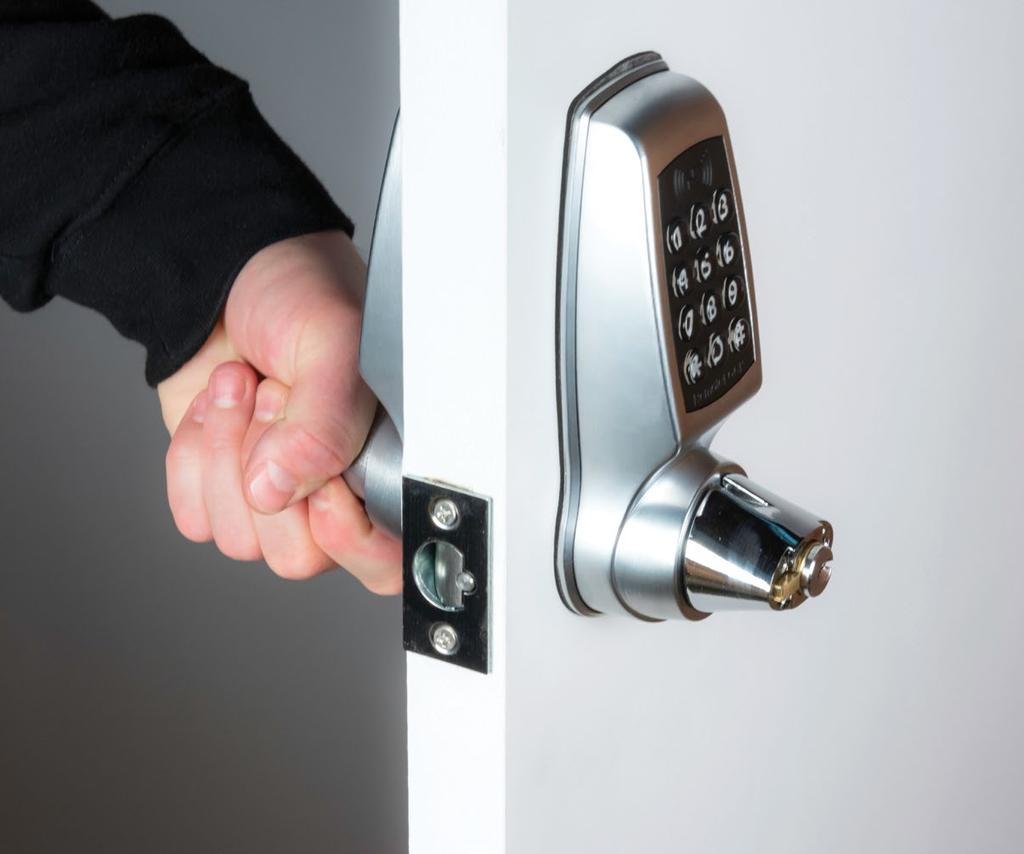STEP 13 Test the lock. Now that the lock is mounted to the door, make sure that the lever and the latch move freely.
