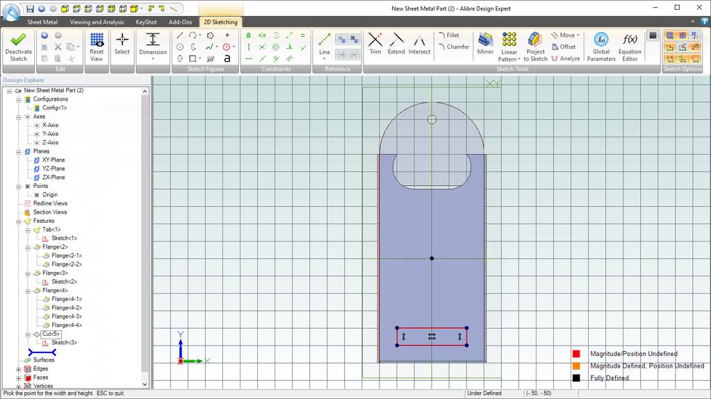 3 1 2 1. Select the Rectangle tool in the Sketch Figures section on the Ribbon. 2. Sketch a rectangle with a Length of 2.