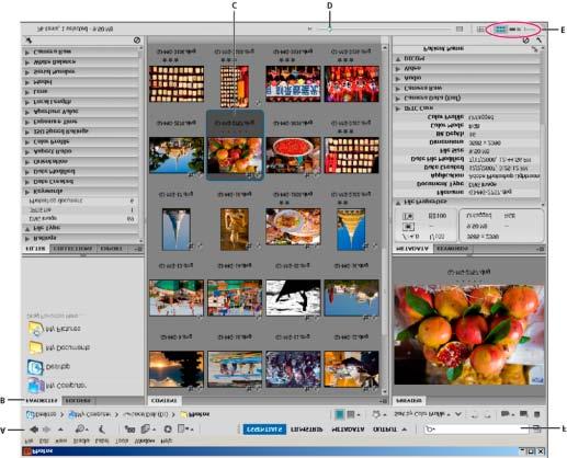 The Adobe Bridge workspace Workspace overview Adjust panels Work with Favorites Select and manage workspaces Adjust brightness and colors Work in Compact mode CS6, CS5 Manage color Change language