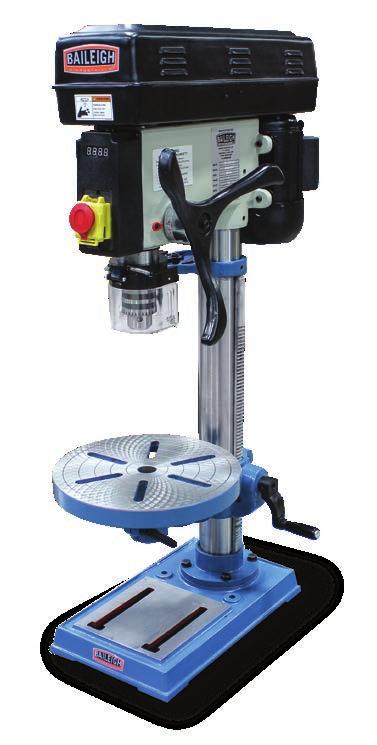 Drill Press DP-1512B-HD Digital readout Ergonomic handle Laser pointer Round work table Variable speed clutch The DP-1512B-HD 15" bench top drill press from Baileigh Industrial is a great drill press