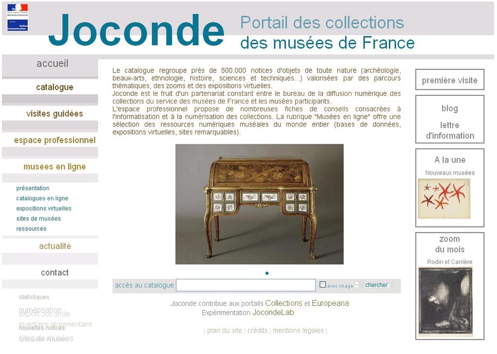 Joconde database Our starting point was the Joconde database, which was provided by an other one of our fifth general department, the general department of heritage.
