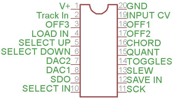 On the previous page is the schematic for this module's printed circuit board. At the center is the 16F689 PIC microcontroller. The pinout for the chip is presented to the right.
