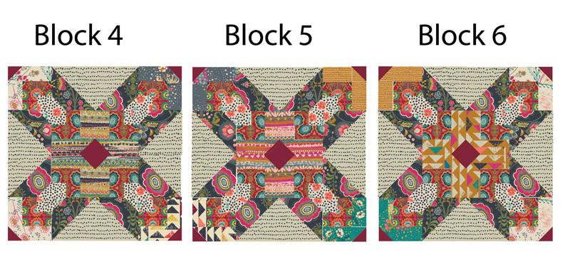 Fabric Combination for Block 2 Fabric, P, J, A, E, H, I, C, N and B Fabric Combination for Block 3