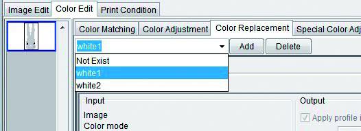 Select a Color Replacement set Click in the Color Replacement set name input box at the top of the [Color Replacement] menu, and display and select from the list. 1. Click 2.