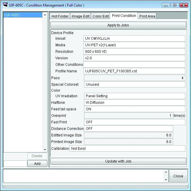 About Condition Management [Print Condition] Sub menu Parameters for Print Condition settable.