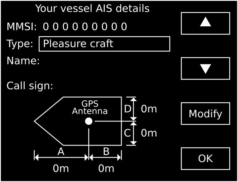 Configuration Your vessel data, including MMSI number, must be entered into the AISWatchMate. Your MMSI may have been entered already by your dealer.