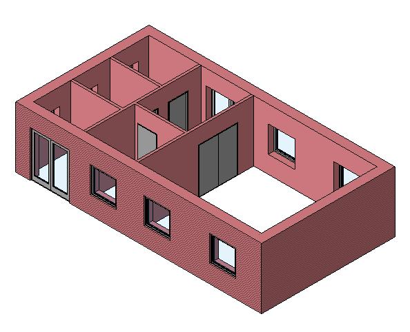 Activate ENDCAPS on the two external doors as you did with the windows on page 38 At this stage your house should look like this: (Ground floor plan and 3D view)