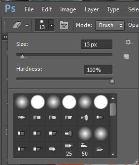 51. Choose the Eraser tool from the Toolbar 52. Look right under the Menus across the top of the Adobe Photoshop Window.