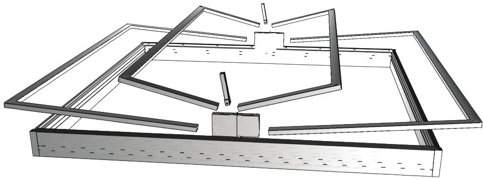 Assembling the Roof Framework 6 TS1 TS2 TS3 TS2 TS1 B-B D-D C-C E-E Lay the trusses on top of the beam assembly in