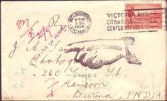 Cover addressed to Rangoon Burma India: 9 Aug 1934 "Victoria and city of Melbourne centenary 1934-5" slogan (Melbourne); "RETURN TO SENDER"
