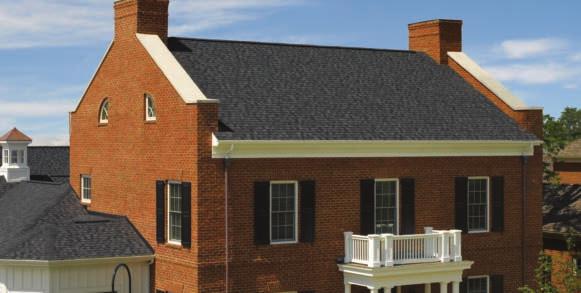 DESIGNER SHINGLES Max Def Burnt Sienna Max Def Cobblestone Gray Shown in Max Def Moire Black Max Def Colonial Slate Two-piece laminated fiber glass base construction Classic shades and dimensional