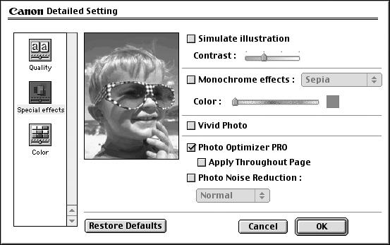 Advanced Printing To automatically optimize the image: Photo Optimizer PRO automatically adjusts the photographic image created with a digital camera.