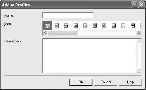 See "Opening the Printer Properties Dialog Box from Your Application Program" on page 15. 2 Click the Profiles tab. 3 Enter new settings in Profiles. (1) Click Add to Profiles.