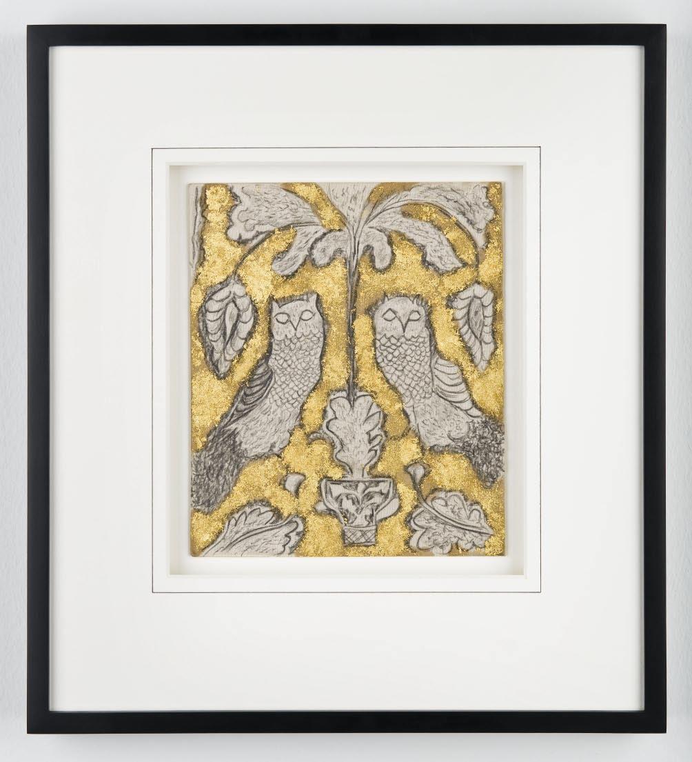 Mora, 2010 Pencil, gold leaf, book cloth 42 x 37.